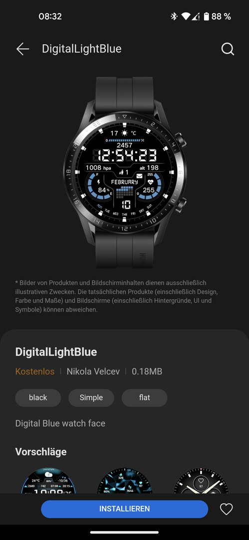 Watch GT 2 Was bedeutet das Symbol auf dem Digital light blue Watch Face Huawei Watch GT 2