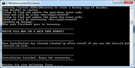 7. Mit beliebiger Taste bestätigen - Gerät ist nun in der Recovery.JPG