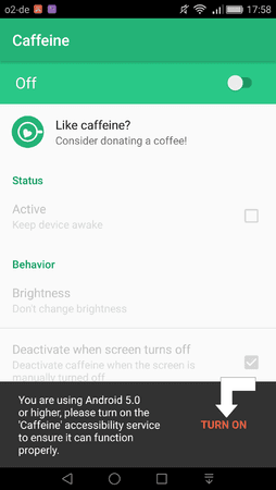 3. Caffeine öffnen - unten Turn on.png
